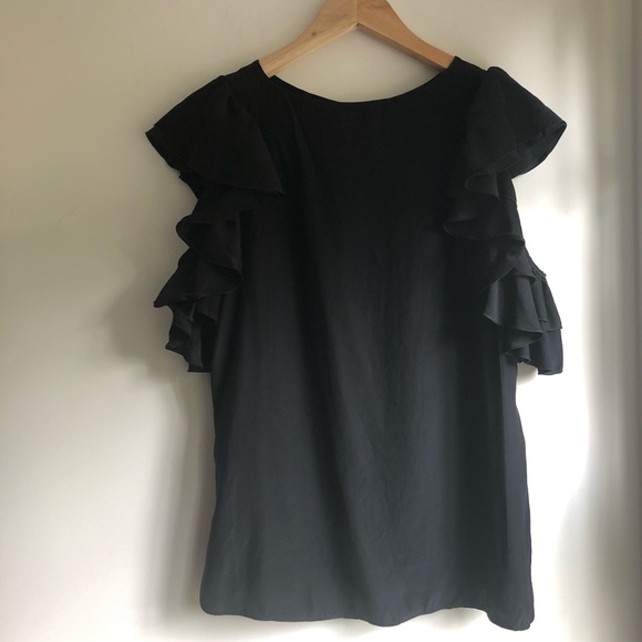 Parker Silk Ruffle Cold-Shoulder Blouse - Picture 2 of 6